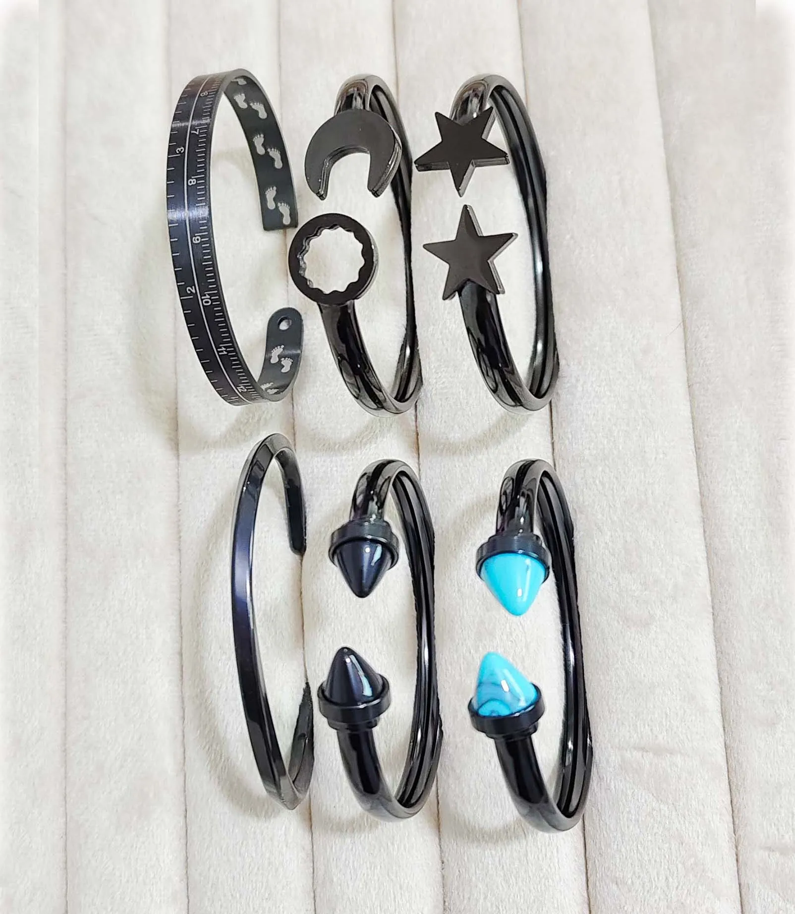 Stainless steel Europe ins wind bracelet star/wrench/ruler /C-shaped/geometric turquoise fashion high-end jewelry set