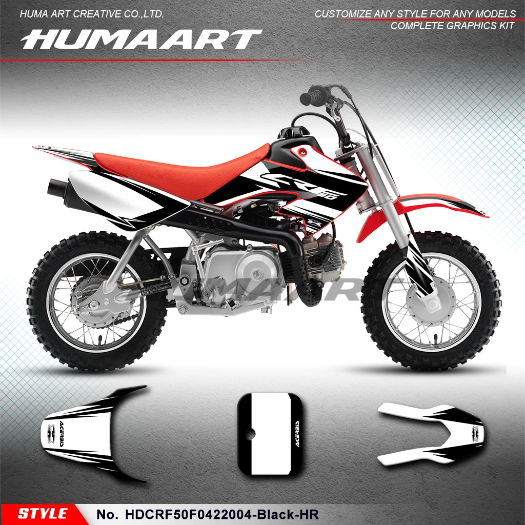 HUMAART Graphics Kit Wrap Sticker for Honda CRF 50F CRF50 F 2004-2023, Restyled,  HDCRF50F0422004-Black-HR