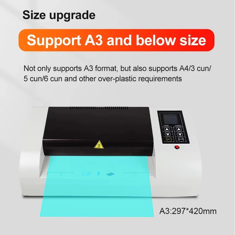 

BY-3306 Professional A3 Laminator Machine 330mm Wide, 1.2mm Thick, 550-1500mm/min Speed, Bubble-Free for Documents/Cards