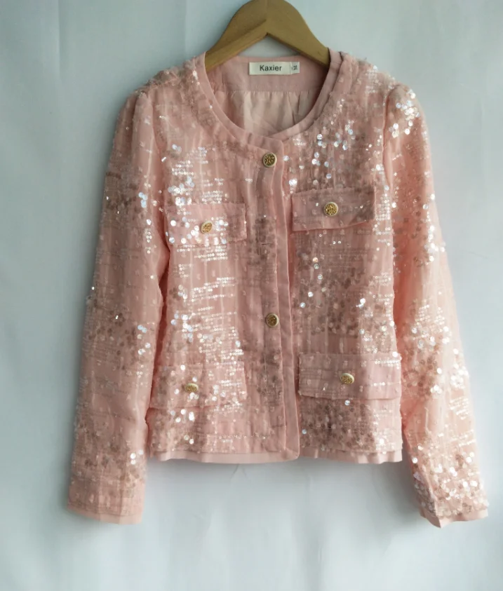 Fashion Sequined O-neck Short Jacket Causal O-neck Single Breasted Coat Women 2023 New Fashion Blignbling Cardigan Tops