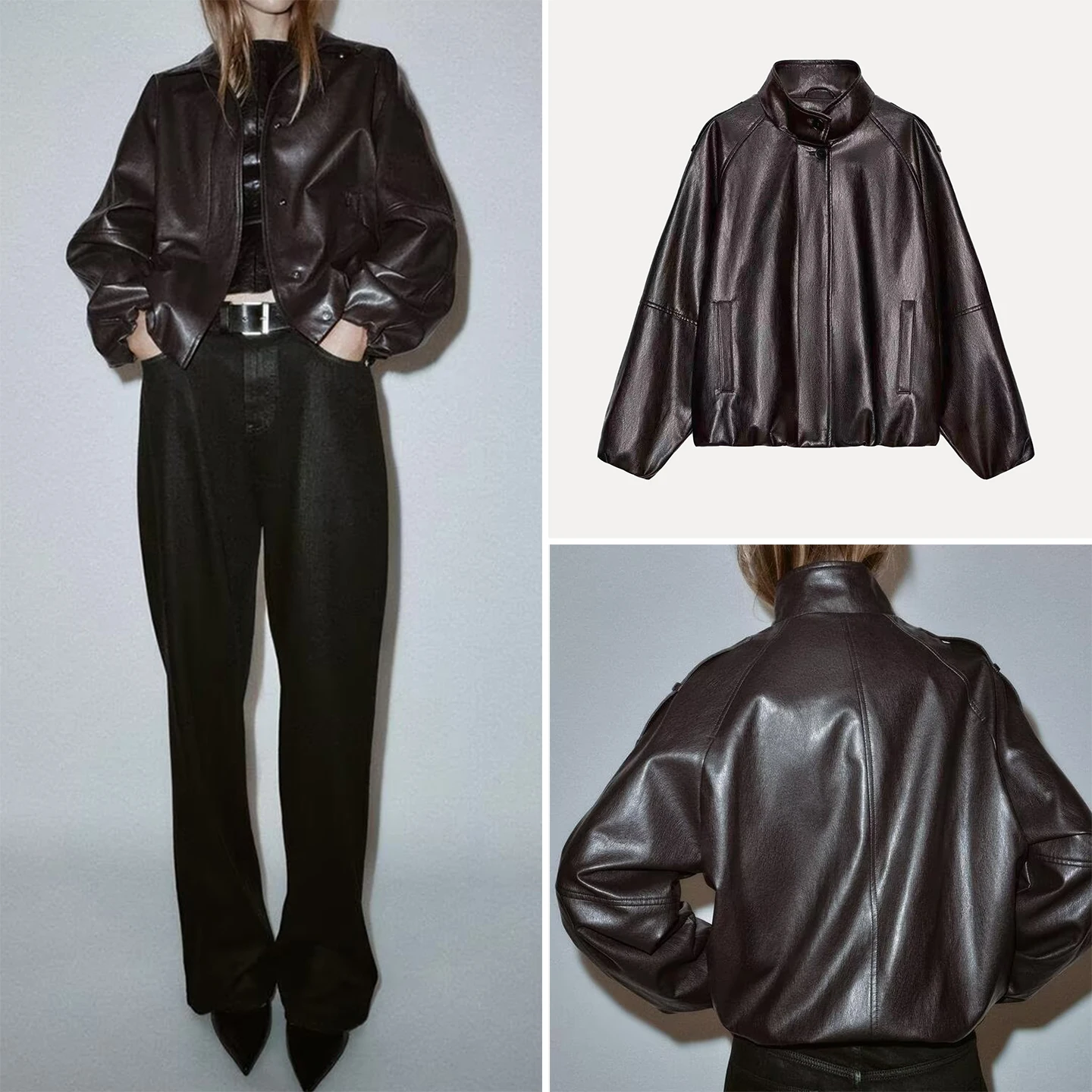 

Z 2025 New Faion Versatile Stand Collar Jaet Outerwear for Women Stand Fit ort Length Zipper Closure Long Sve