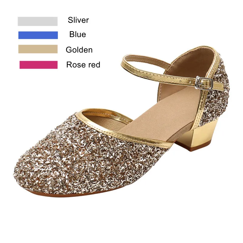 Sequin Dance Shoes For Women Low Heel Modern Dance Shoes Closed Toe Salsa Ballroom Tango Latin Shoes For Girls Kids Ladies Women