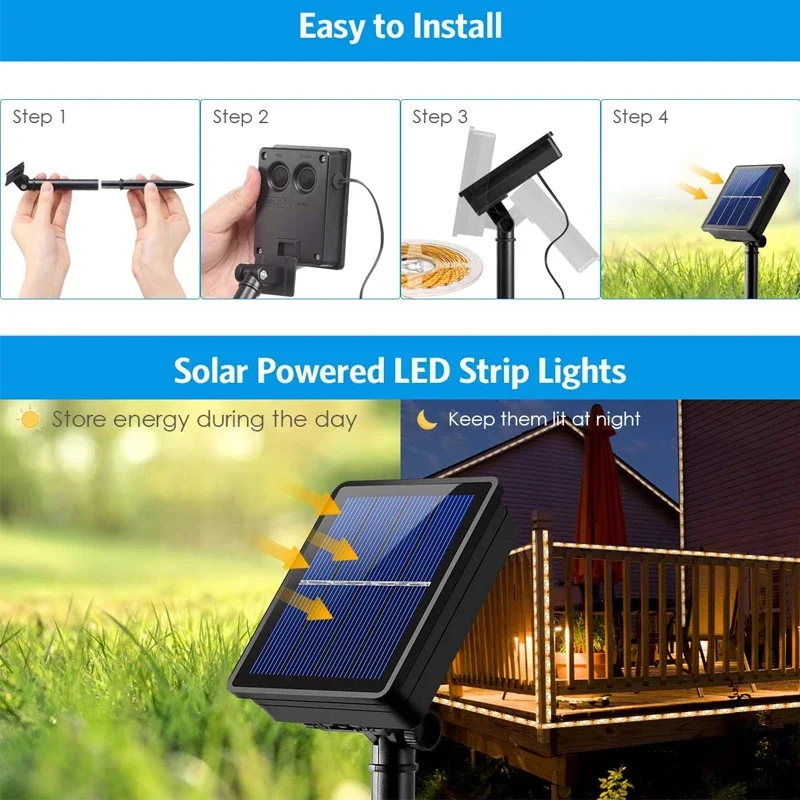 Taśma świetlna LED Solar Outdoor Garden Light String Elastyczna taśma świetlna LED Street Wodoodporna dekoracja świąteczna