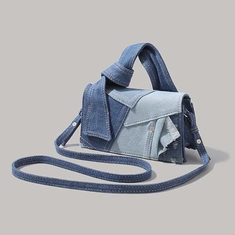 Simple Denim Small Square Bag Female 2024 New Tide Patchwork Old Retro Handbag Hundred Fashion Shoulder Crossbody Bag Women