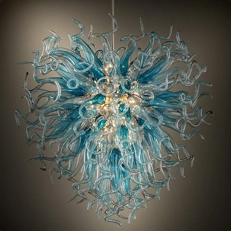 

Luxury Blue Chandelier Lighting LED Indoor Home Hanging Lights 100% Hand Blown Glass Chandeliers for Living Room