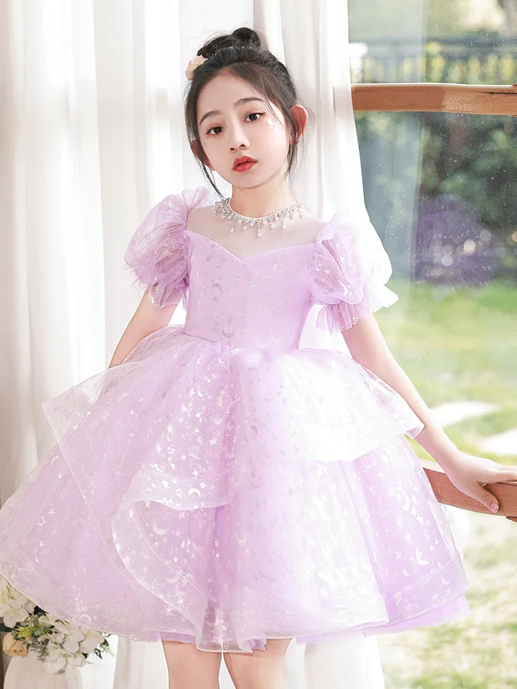 2024 Teenmiro Princess Party Dress for Children Infants Pink Purple Sequins Beading Ball Gown Kids Weddings Flower Girl Dresses