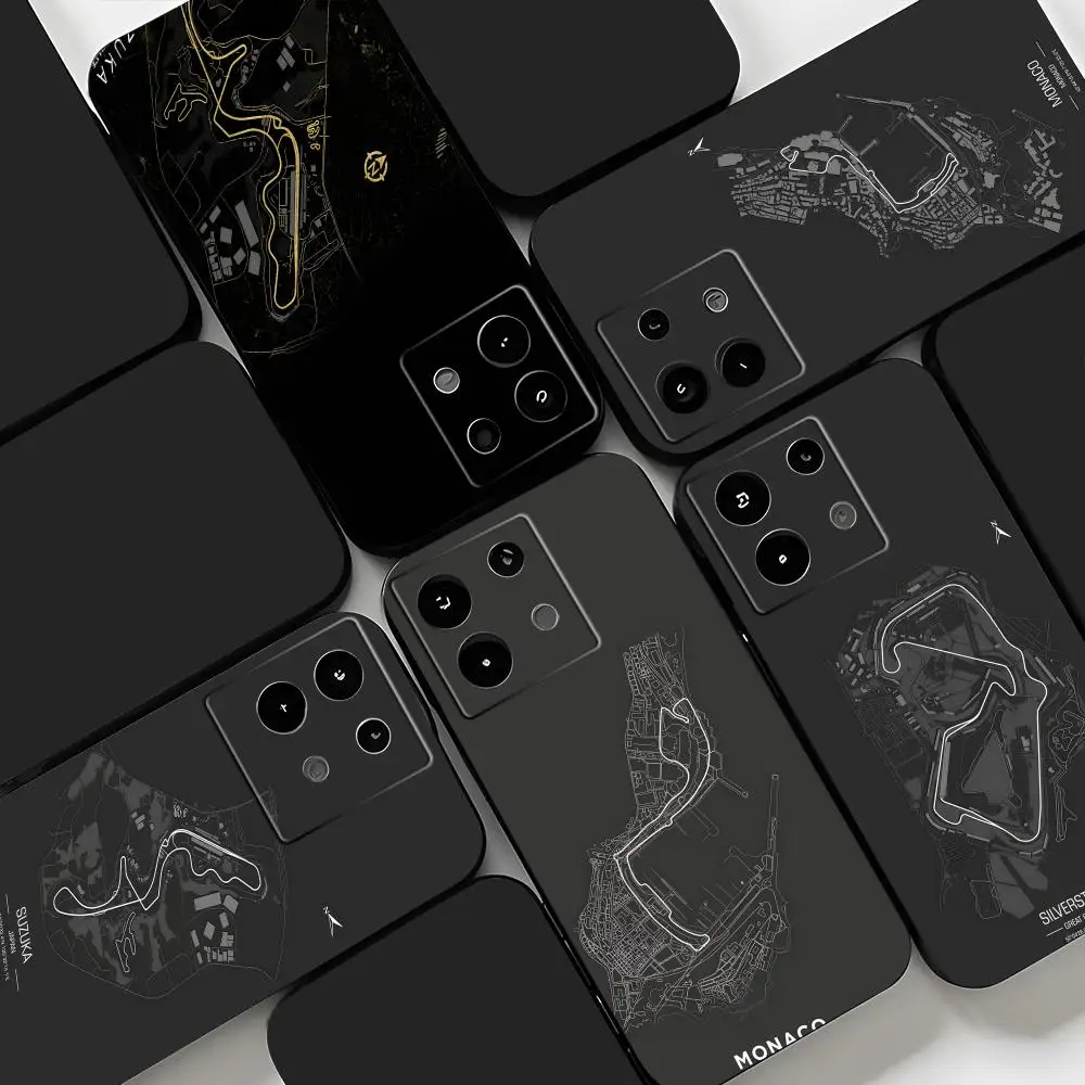 F1 Race Track Print  Phone Case For Redmi Note 14 13 12 11 Pro Plus S 5G 14C A3 Soft Black Phone Cover