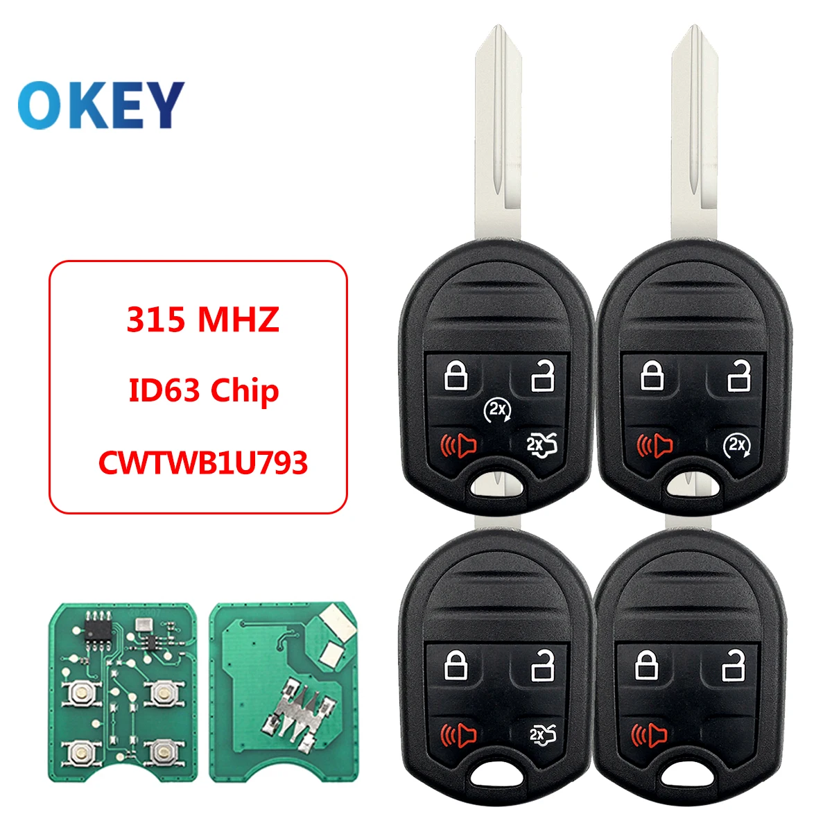 

Okey Remote Car Key 3/4/5 Button 315MHz 4D63 For Ford Edge Escape Expedition Explorer Flex Fusion Mustan Taurus CWTWB1U793