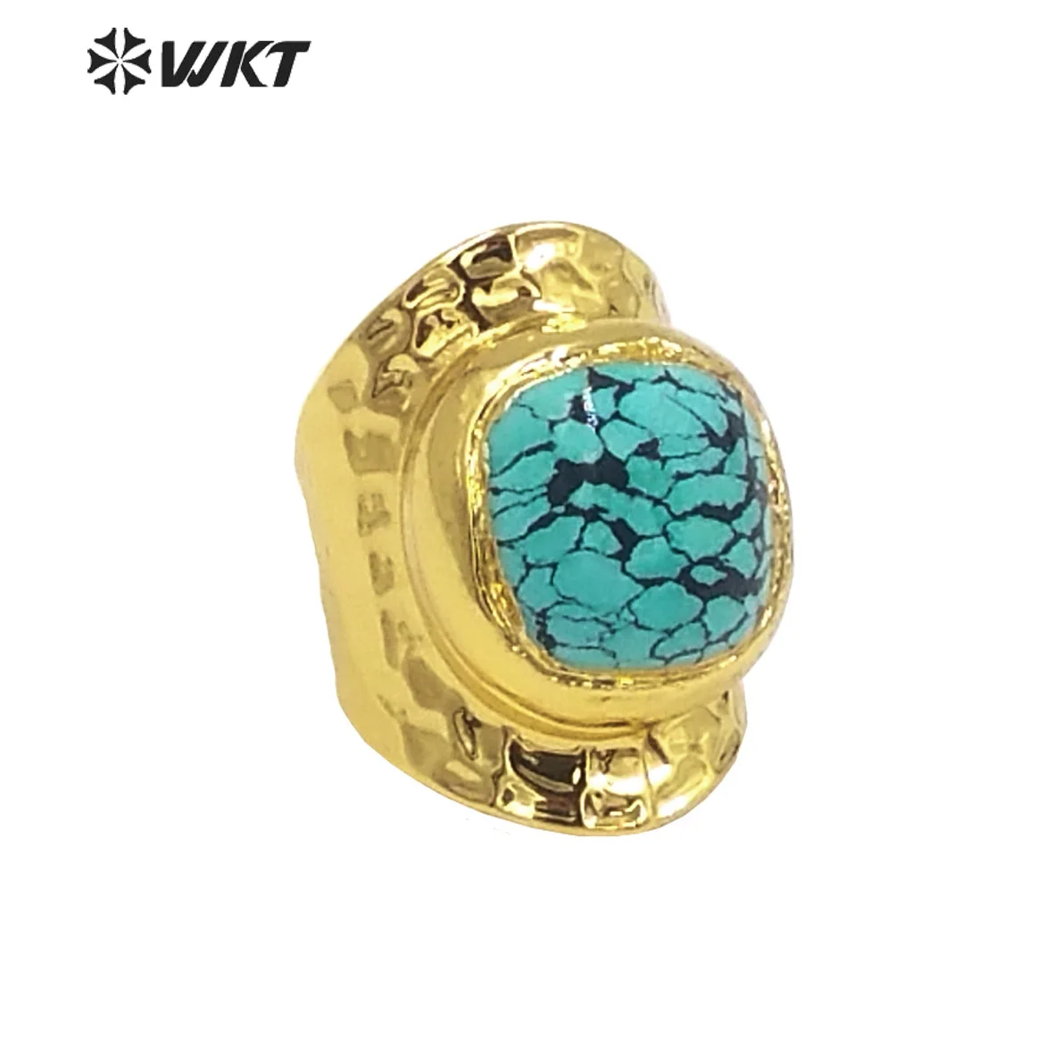 

WT-R473 Wholesale New Arrival Yellow Brass Big Ring Natural Turquoise Vintage Exaggerate Banquet Party Accessories