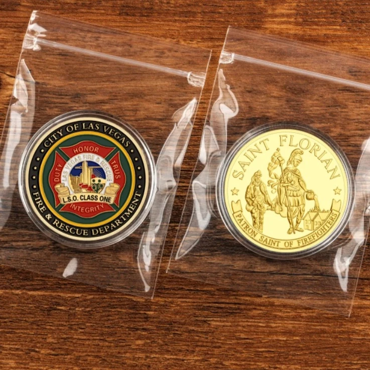 US City of Las Vegas Fire&Rescue Department Souvenir Coin Golden Plated Patron Saint of Firefighters Collection Coin