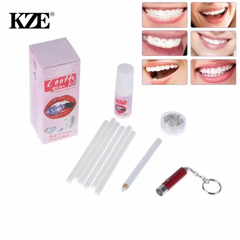 DIY Tooth Gem Kit With Glue Diamond Crystal Jewelry Teeth Decor Teeth Ornament Application With UV Adhesive Curing Light Glue