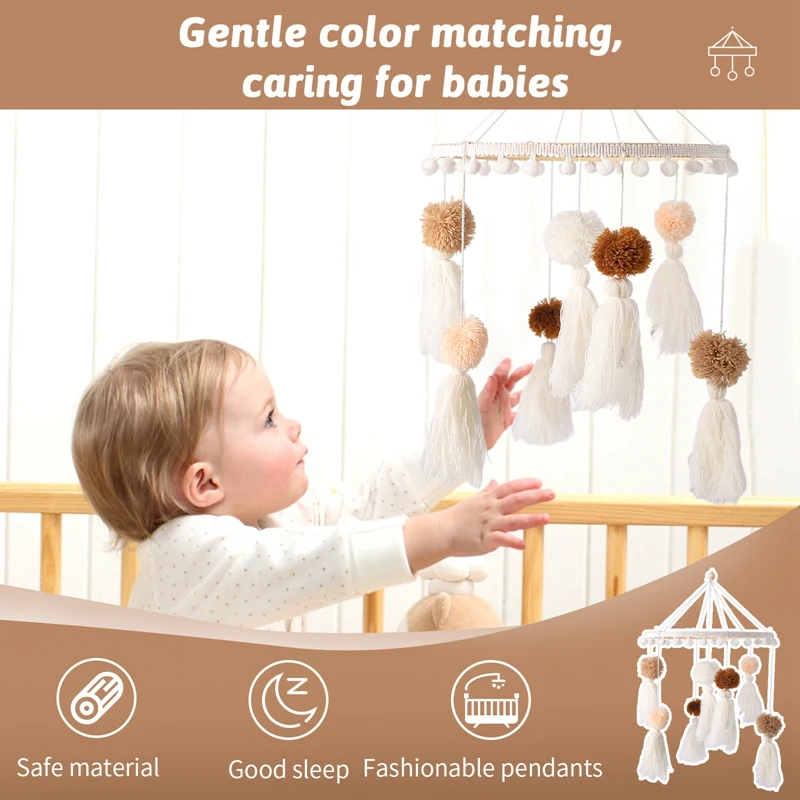 Baby Bed Weaving Rainbow Rattle Toys Newborn Accessories Crib Mobile Rattle Balls Beads Bed Bell Rotating Wind Chimes Decor