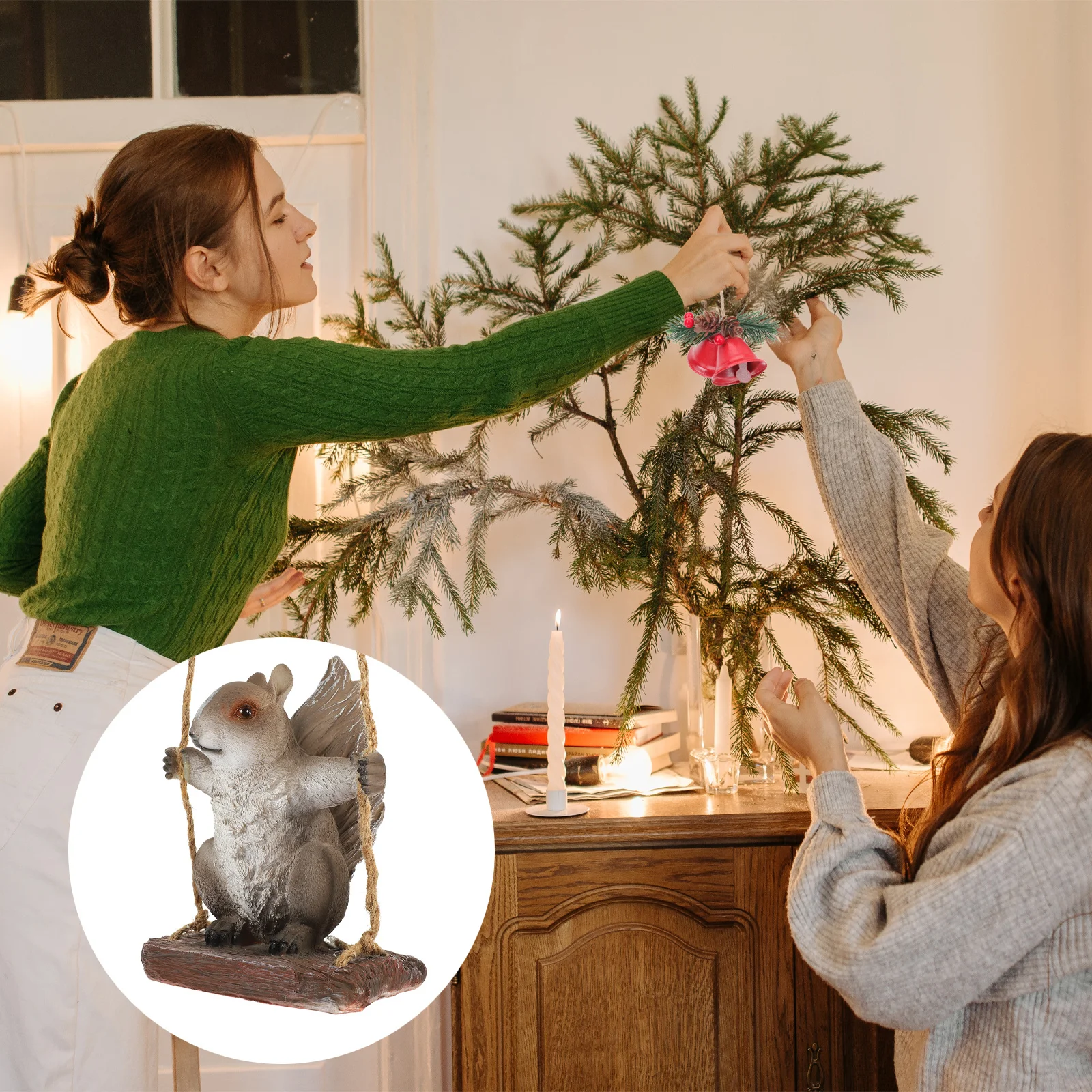 

Resin Hanging Squirrel Statue Garden Pendant Outdoor Yard Decor Resin Swing Animal Ornament Tree Hanging Decor