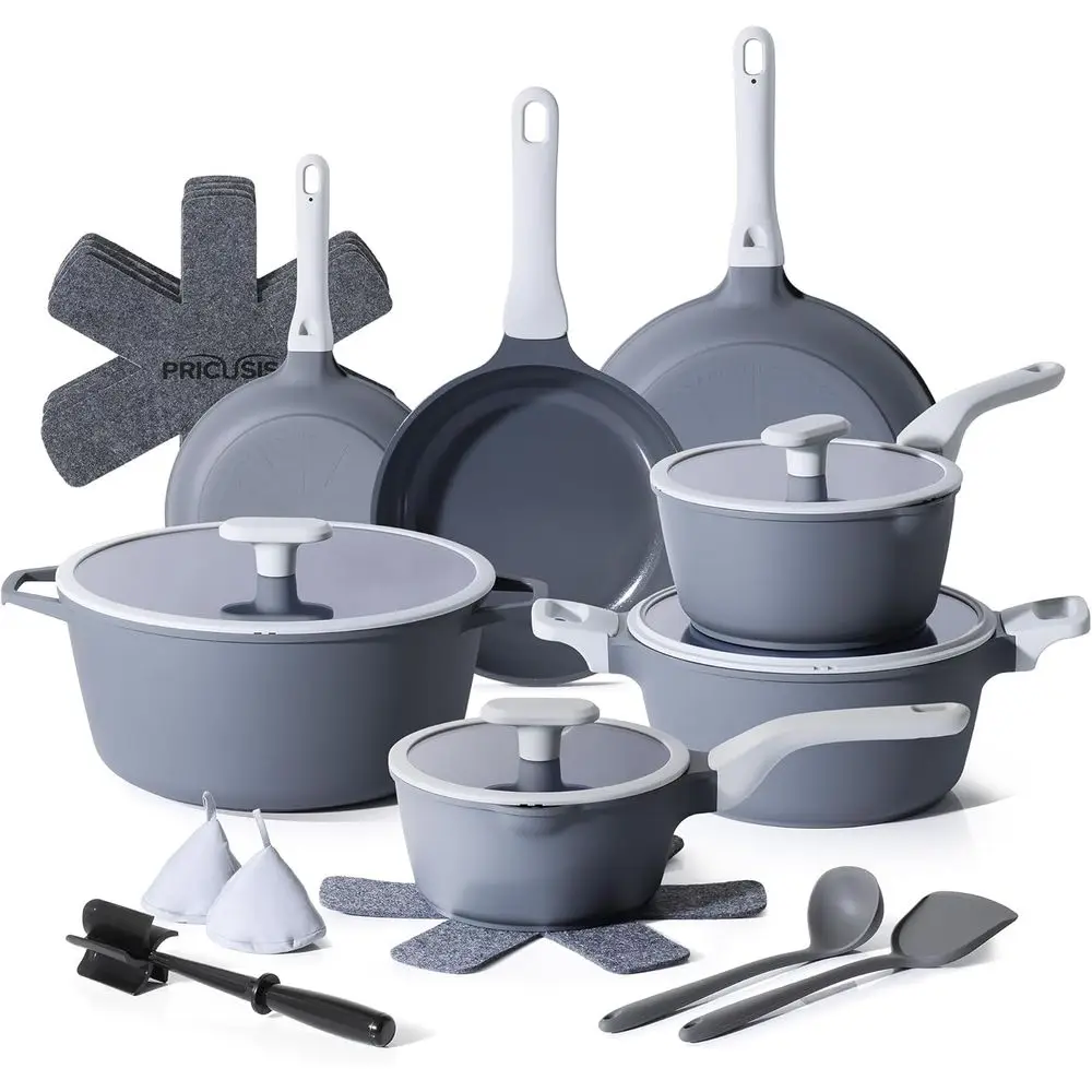 

Nonstick 21-Piece Cookware Set, Blueberry Gray, Induction Compatible, Dishwasher Safe, Stay Cool Handles