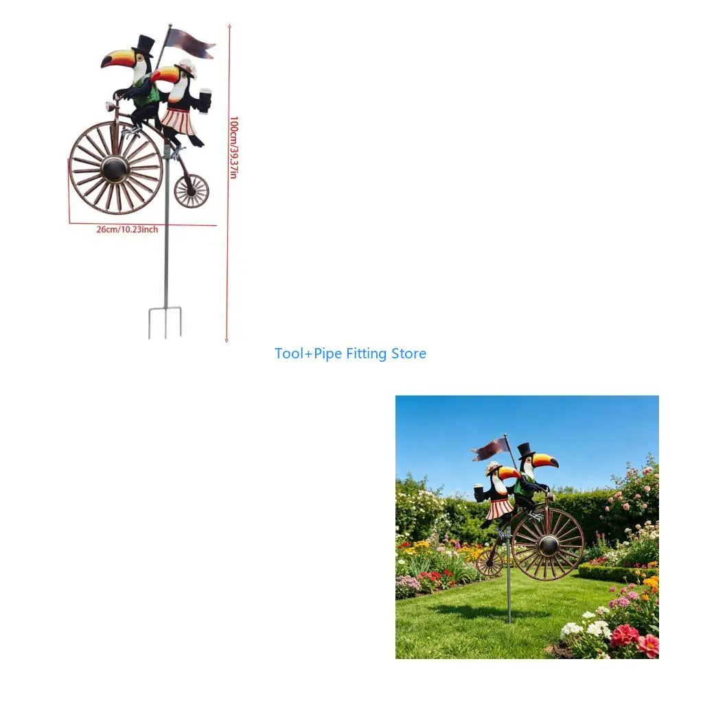 F92B Traditional Pedaling Bird Metal Wind Sculpture Perfect For Rural House Porch And Entryway Display