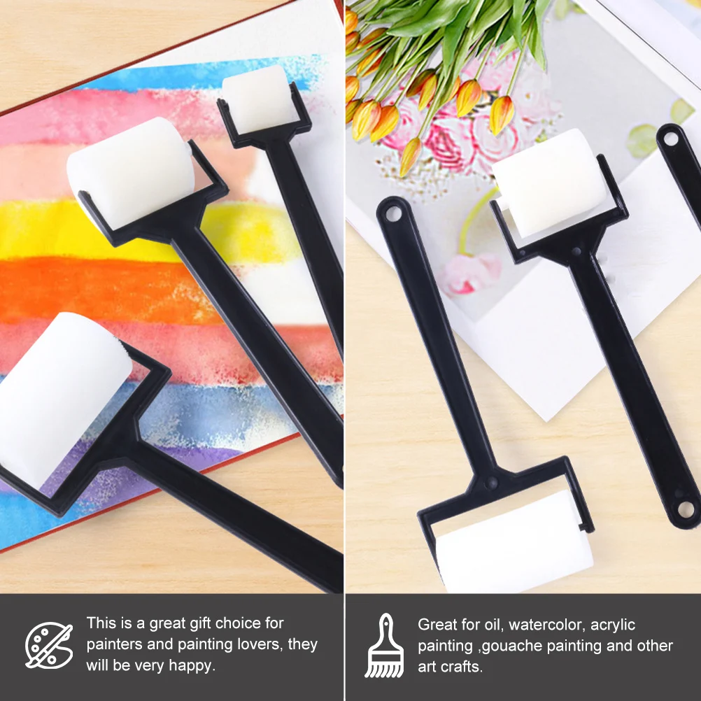 

3 set Black Long Handle Flat Sponge Roller Brush for Kids DIY Crafts Watercolor Acrylic Paint Brushes Painting Tools