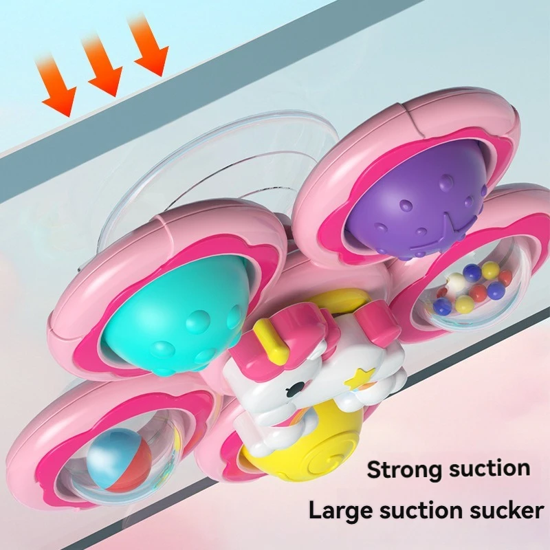 Baby Suction Cup Spinning Fun Unicorn Dining Table Press Top Teething Ring, Bathroom Bath Spinning Fun Toy