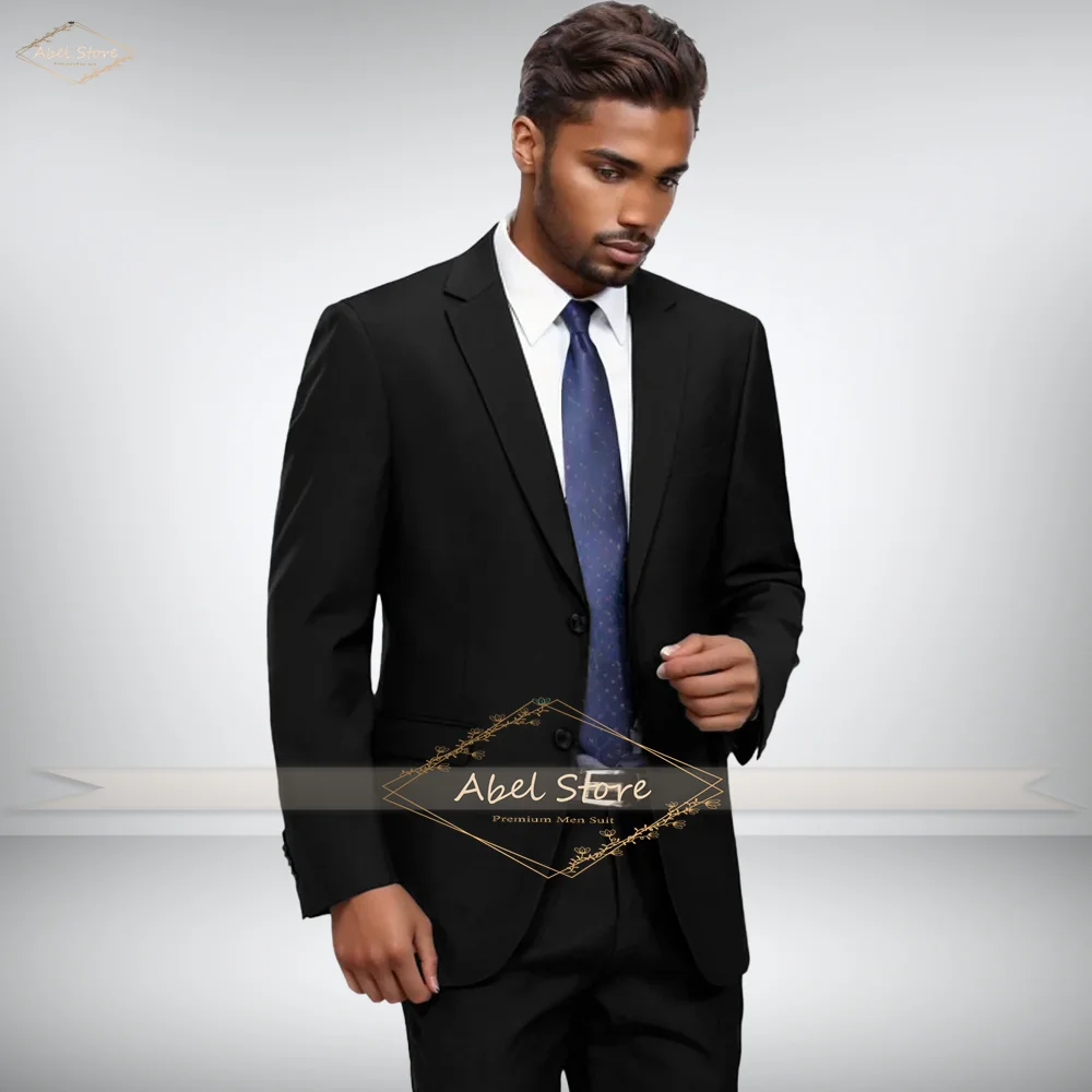 

Modern Black Notch Lapel Suit 2PC Set with Dual Buttons Wedding Business Formal Slim Fit Blazer Pants Custom Tailoring