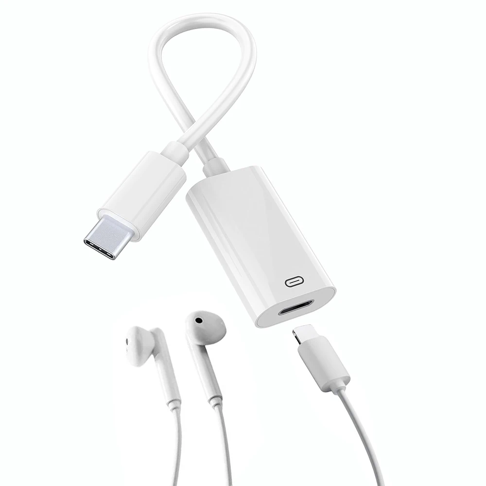 

USB-C to Lightning-Compatible 3-in-1 Adapter 15V3A Fast Charging + No OTG Data Transfer + Earphone Converter for iOS Phone 16/15