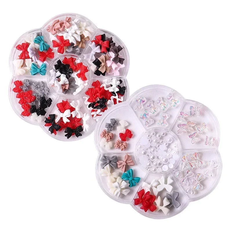 Mixed Acrylic Bowknot 3D Nail Art Decorations Flower Resin Charms Gold Beads Caviar Pearl Mixed Rhinestones Boxed