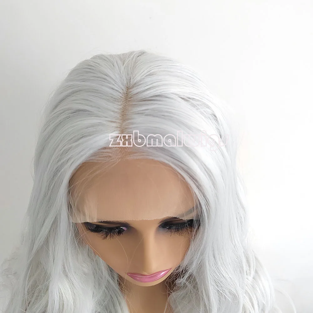 ZXBMALWIGS  Synthetic Hair Silver Color Body Wave Lace Front  Wigs Glueless Pre Plucked Heat Resistant Fiber Cosplay Daily