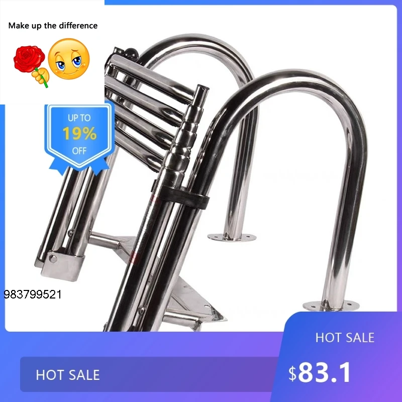 

1837 4 Step Marine Boat Folding Ladder 316 Stainless Steel Telescoping Yacht Swim Platform Accessory Thickened Bo 914