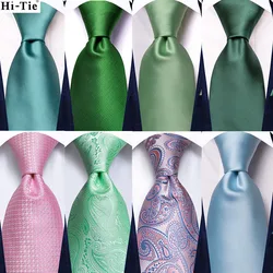 Hi-Tie Green Blue Solid Silk Wedding Tie For Men Handky Cufflink Gift Mens Necktie Fashion Designer Business Party Dropshiping