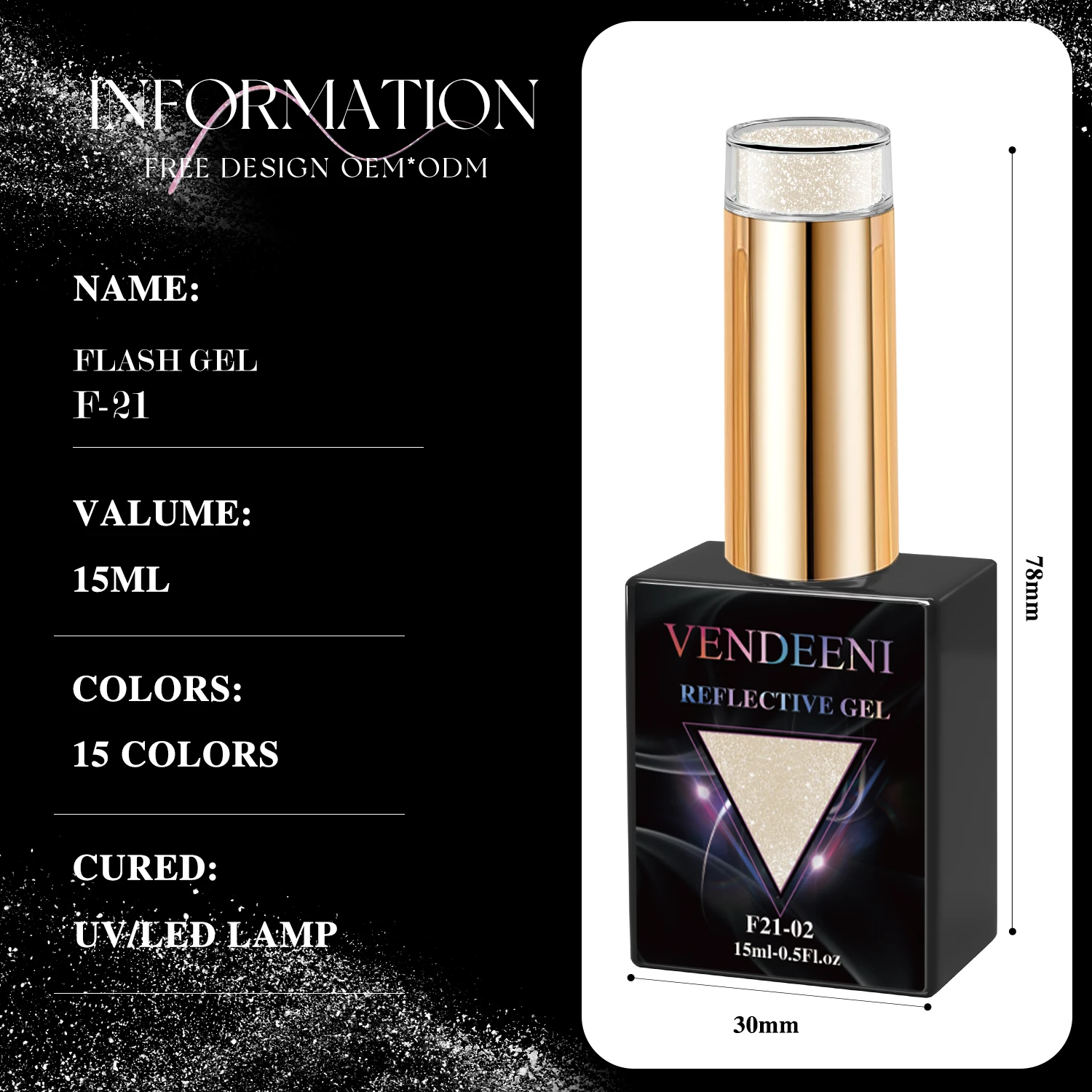 Vendeeni Vendita calda 15 colori Collezione di smalti gel da discoteca riflettenti TPO GRATUITO HEMA OEM / ODM Flash Diamond Glitter Gel Smalto per unghie