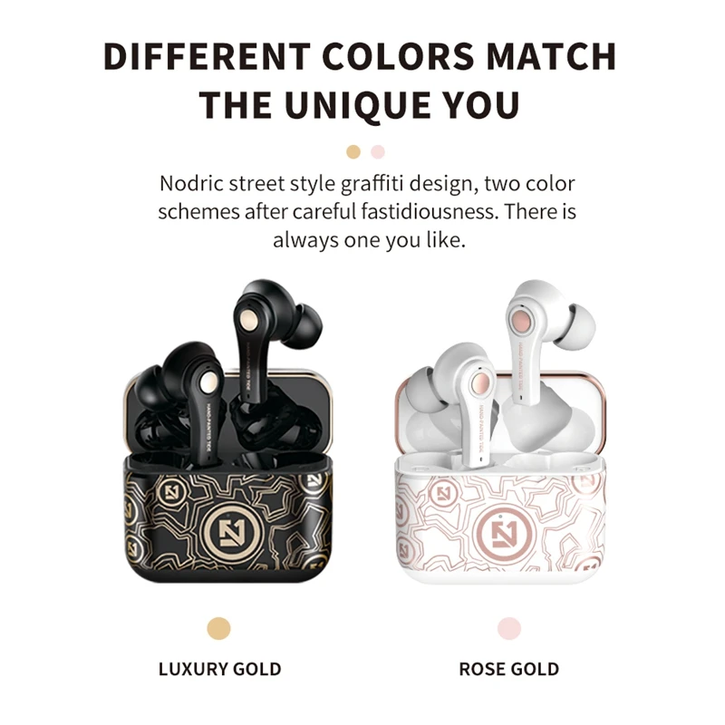 Graffiti Wireless Headset,Wireless Ear Buds Bluetooth Control Headset With Charging Sleeve Stereo In-Ear For Work