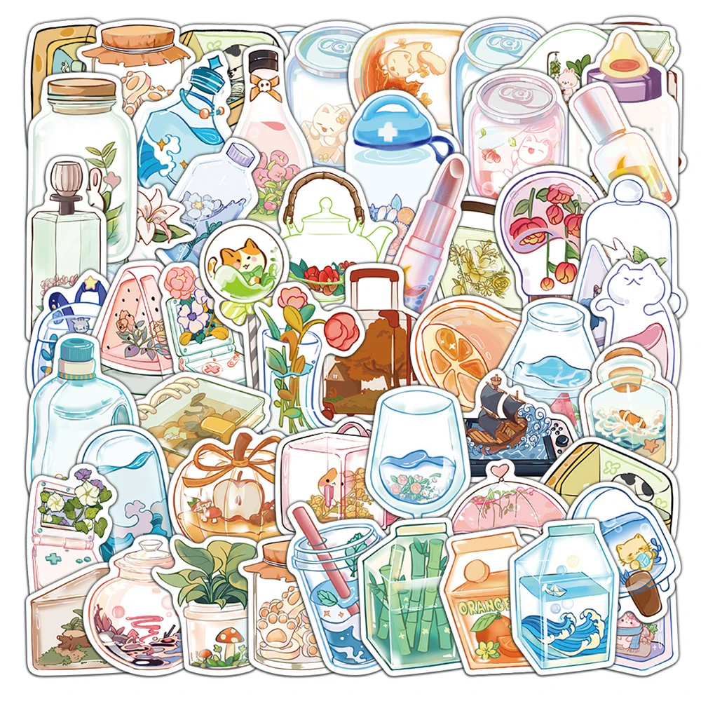 

10/30/50pcs Cute Cartoon INS Style Bottle Stickers Aesthetic Decoration Decals Fridge Phone Case Scrapbook Sticker for Kids Toy