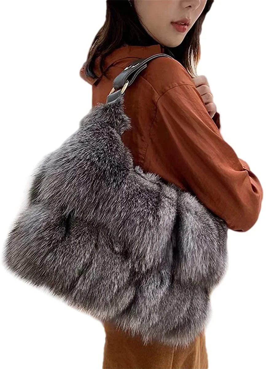 Luxury Real Fox Fur Handbag for Women Crossbody Bags Shoulder Bags Winter Bag