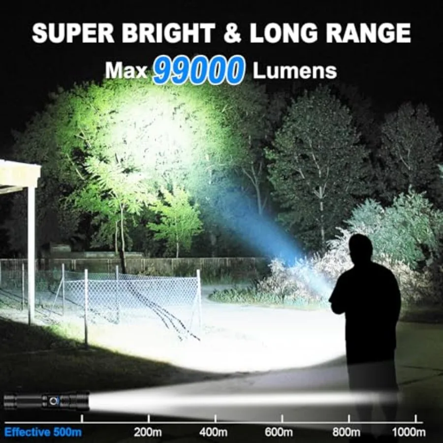 Rechargeable Flashlights High Lumens, 2Pack 99000 Lumen Super Bright LED Flashlight with 5 Modes and Waterproof, USB Fast Charg