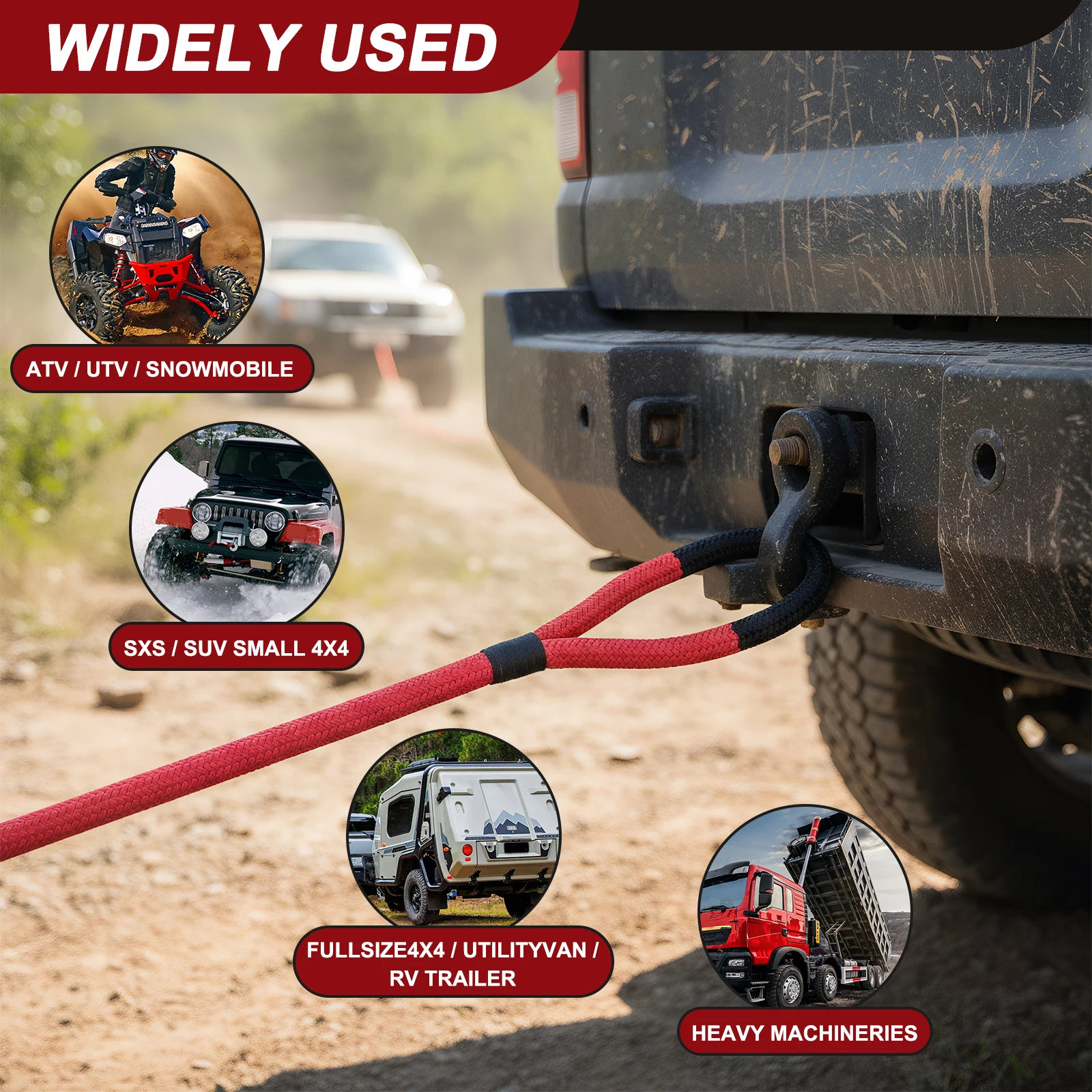 

Outdoor Recovery Rope with Soft Shackle Heavy Duty Offroad Snatch Strap 33900lbs Breaking Strength for Towing & Emergency Use