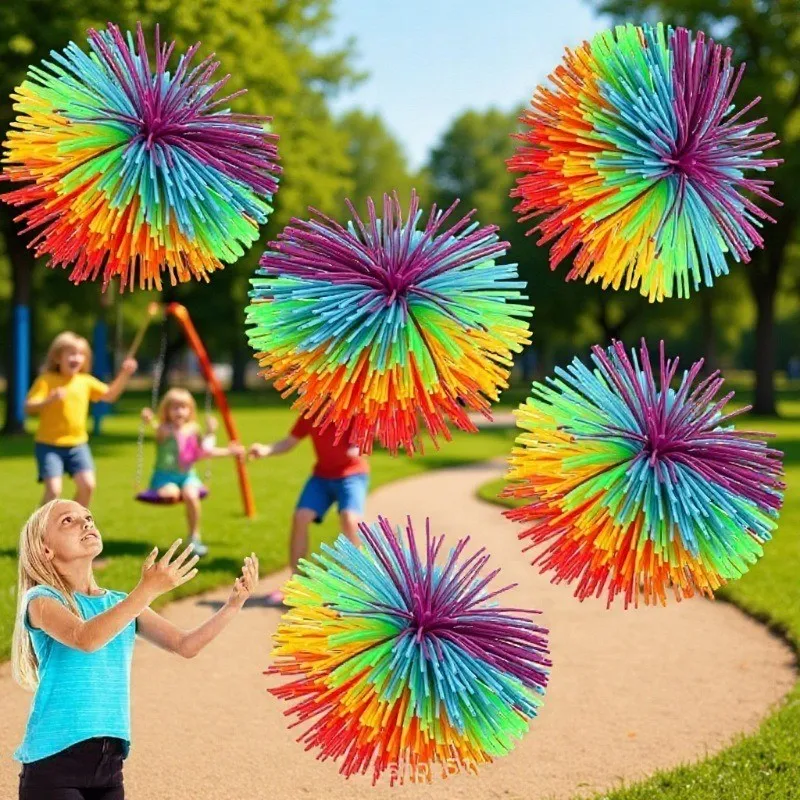 Multifunctional Colorful Rubber Band Shuttlecock Wire Ball Toy Kid Anti-Stress Stretchy Ball Decompression Rainbow Sandbag Ball
