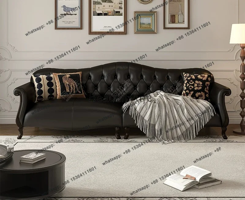 Factory Direct Sales American Solid Wood Leather Sofa Top Cowhide Retro Sofa