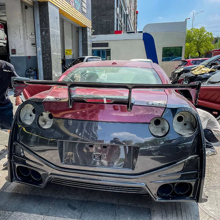New CUBE Car Wet Carbon Fiber Gloss Finish Carbon Black Body Kits Nissan GTR Modified Front/Rear Bumper Lip Side Skirts Spoiler view 6