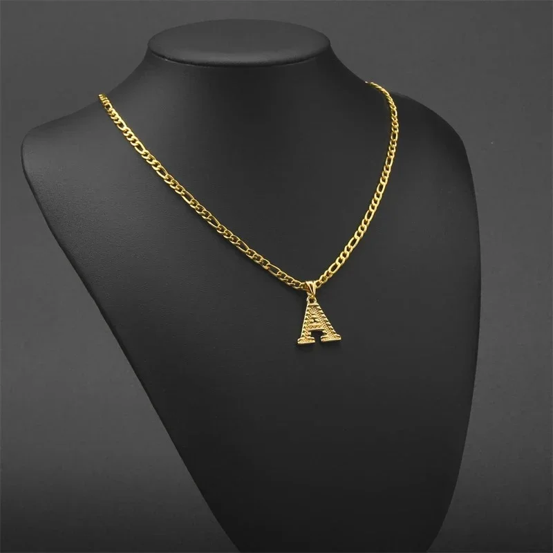 Shamty A-Z Letters Pendant Necklaces For Women Men Girls English Initial Alphabet Figaro Chains Gold Color Jewelry Couple Summer