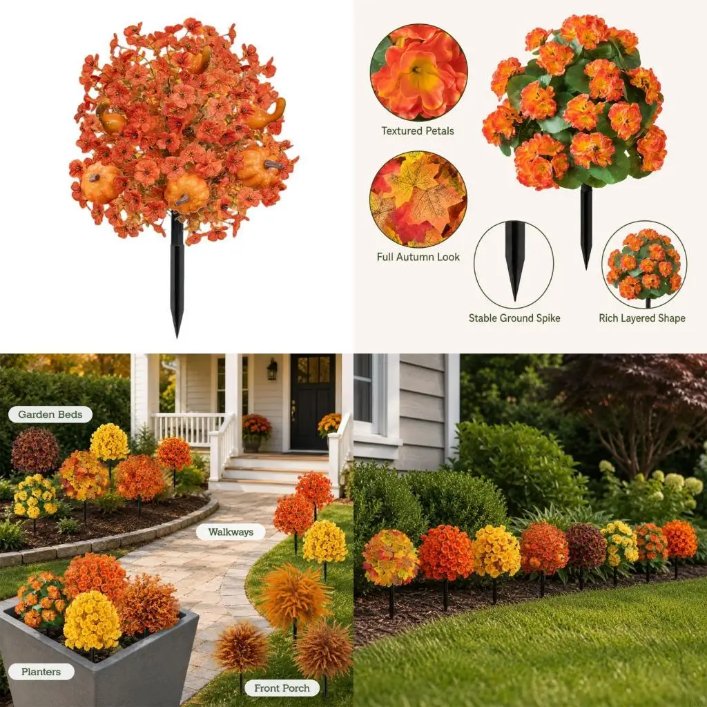 Artificial Flower Stake Accent for Porch Pots, Yard Rows, and Lawns KXRE