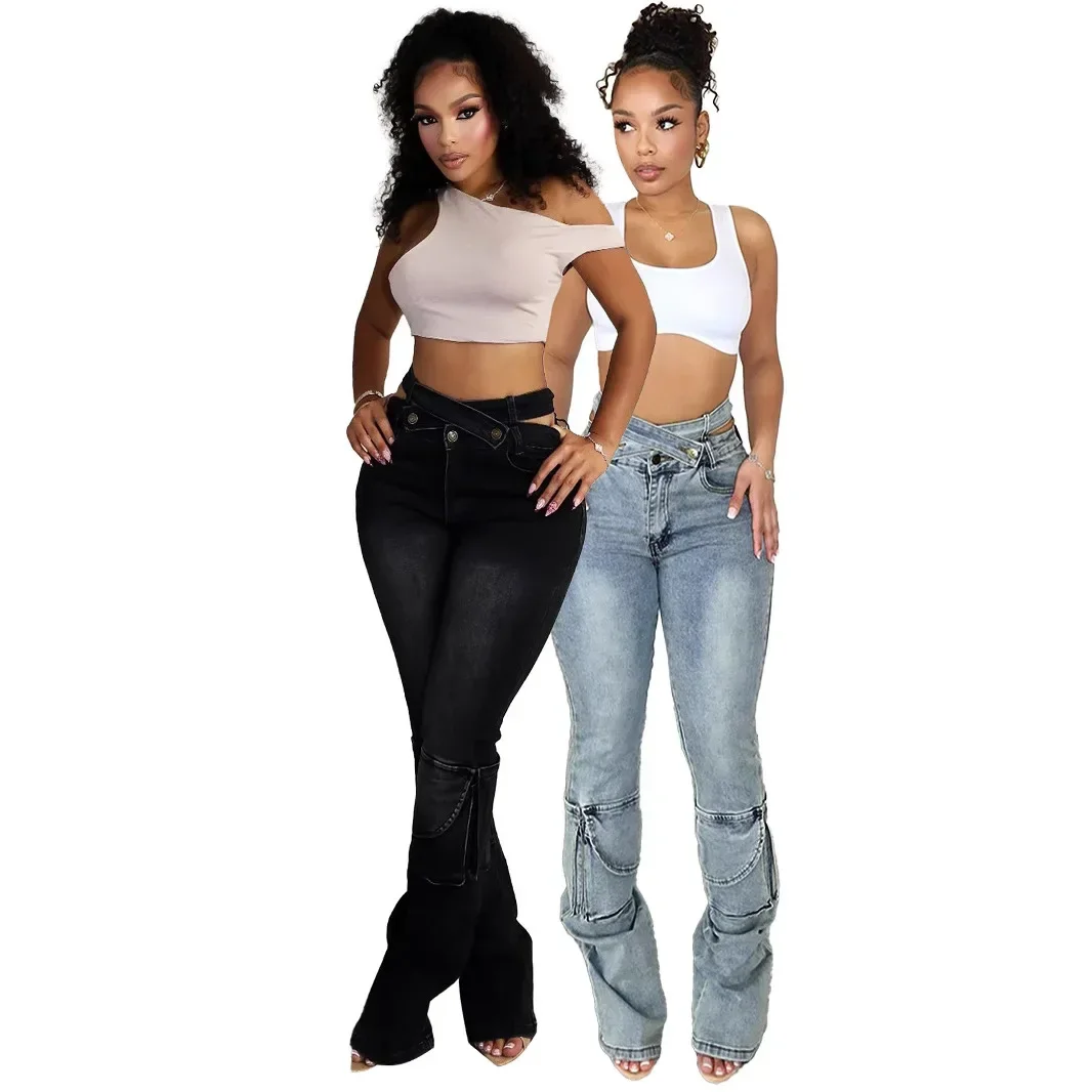 

Jeans Women Denim Straight Pants Streetwear Full Length High Waist Multiple Pockets Distressed Washed 2025 Vintage Trousers