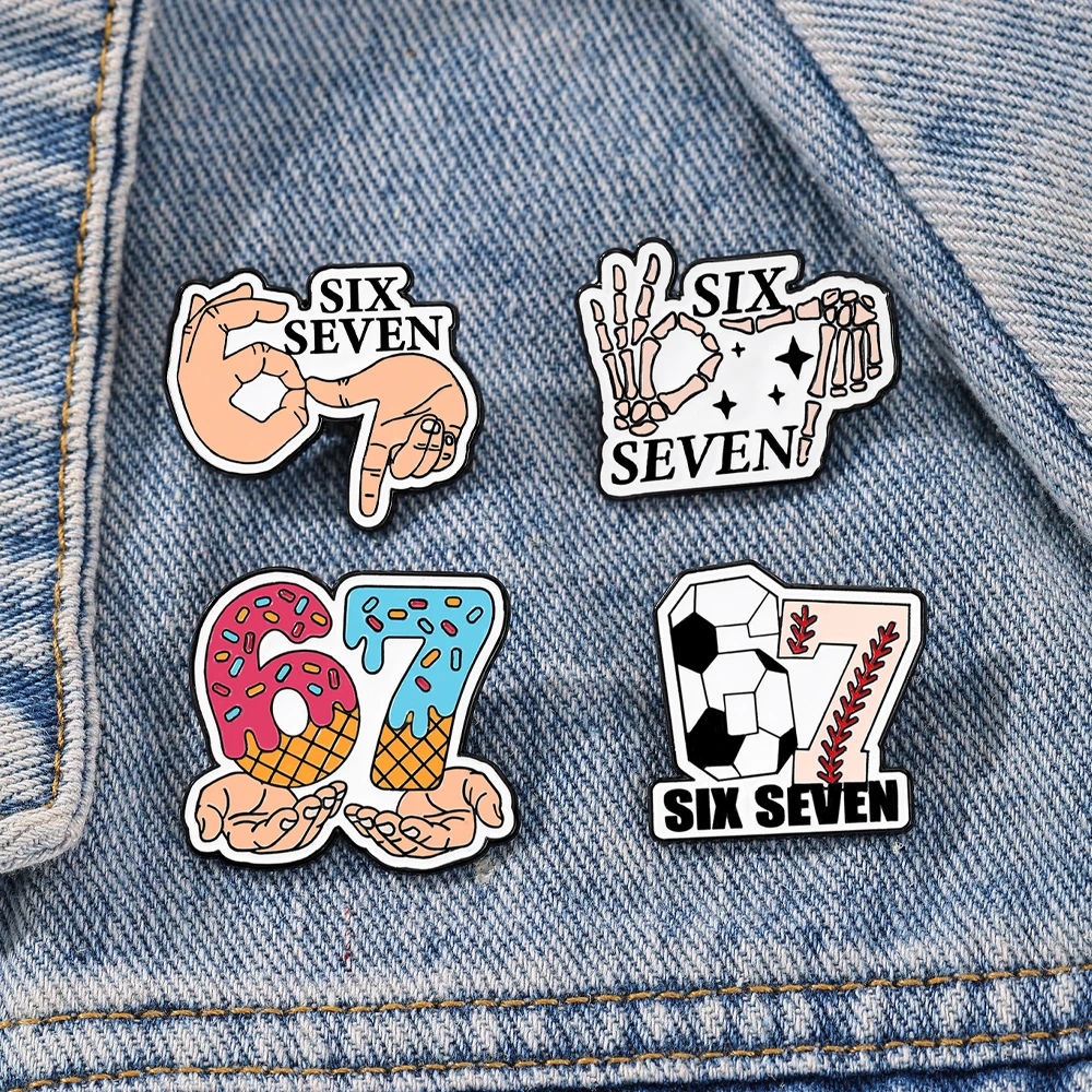 4pcs Set Cute Enamel Football Pins Funny 67 Lapel Badges for Women Jewelry DIY Accessory for Backpacks And Costumes