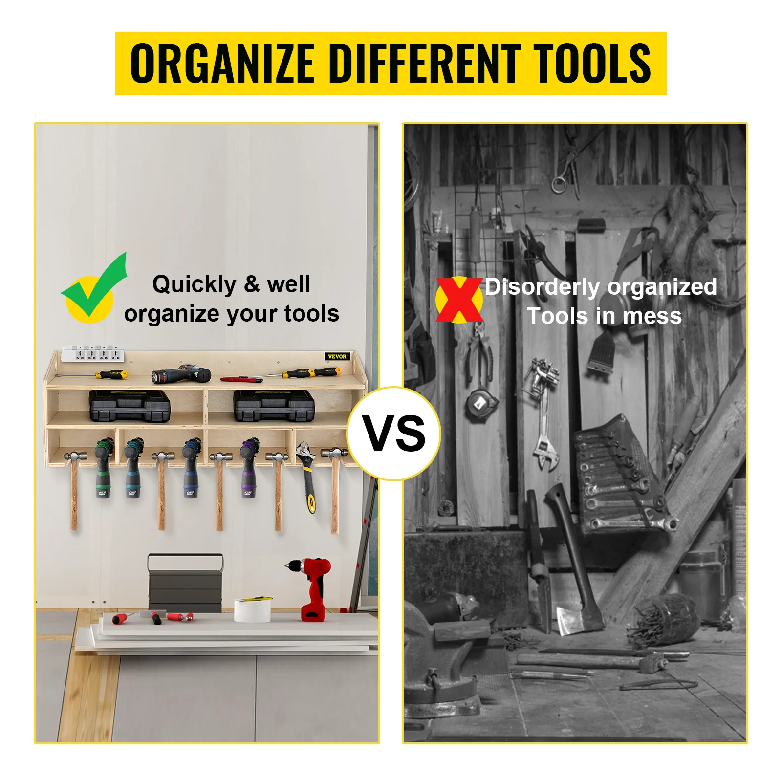 VEVOR Power Tool Organizer supporto per trapano da parete con 5 slot per appendere la stazione di ricarica cassetta degli attrezzi in legno per cacciavite a chiave