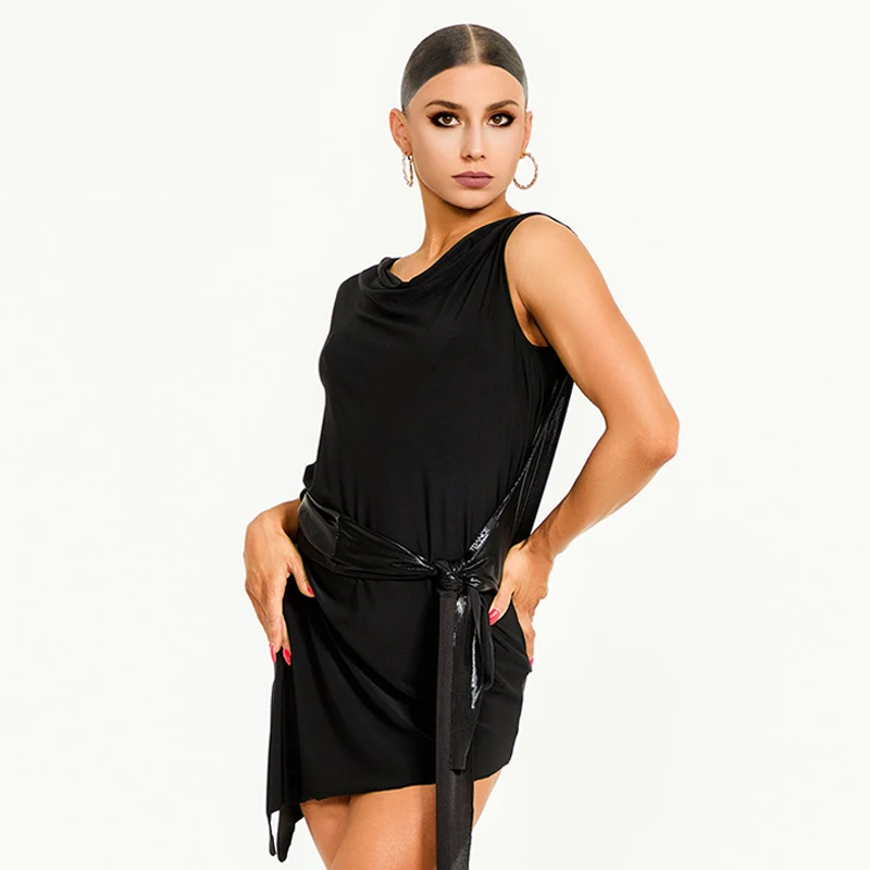 Ropa latina para mujer, vestido Sexy negro sin mangas, vestido de baile latino para mujer, traje de escenario Samba Cha, Ropa de baile de entrenamiento VDL2463