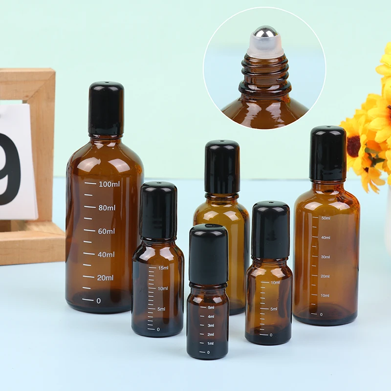 1 Pc 5/10/15/30/50/100ml Bottle Amber Roller Ball Essential Glass Bottle Empty Perfume Refillable Liquid Container