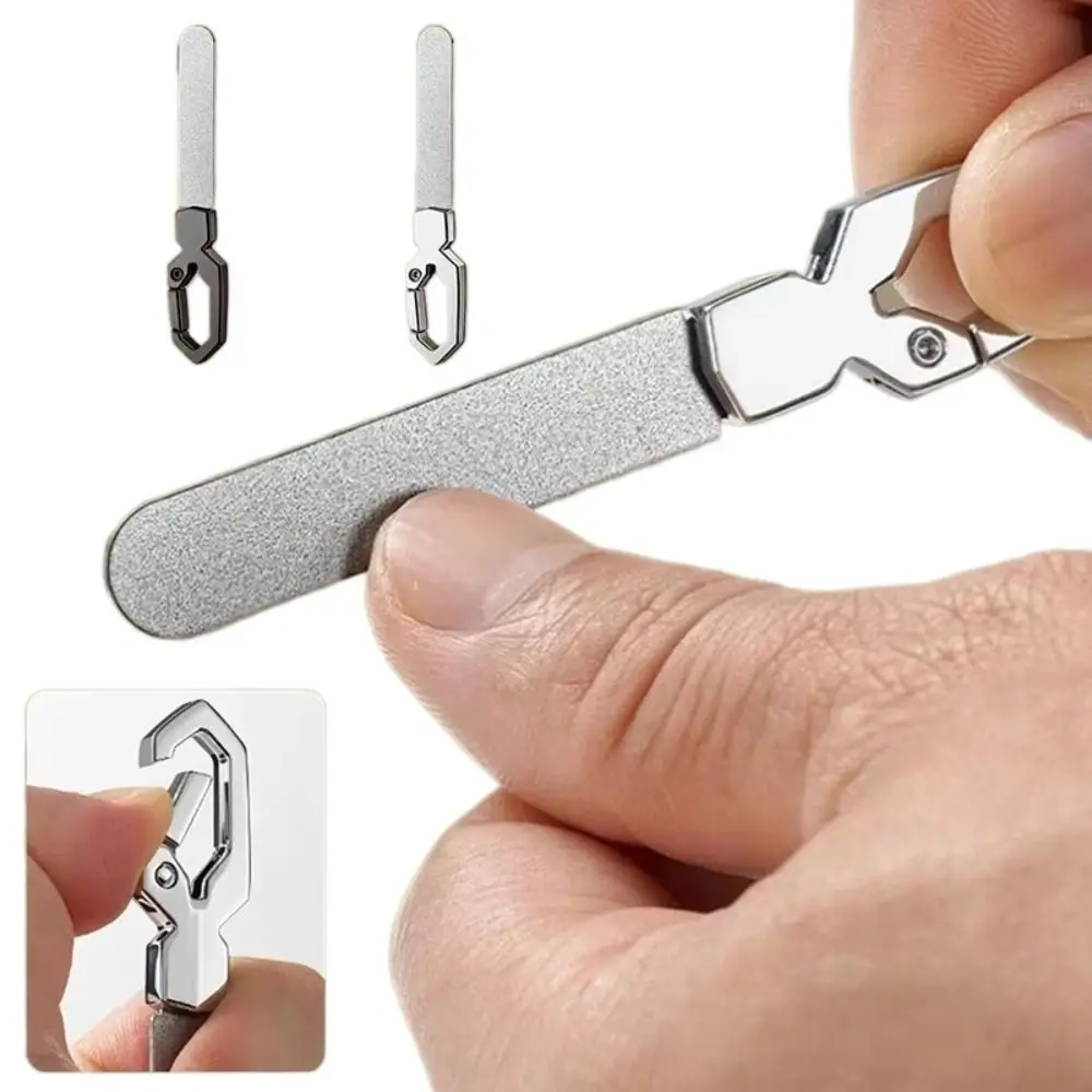 Double-Sided Nail Files Stainless Steel Thick Nails Polishing File Strip with Keychain Hook Nail Care Tools