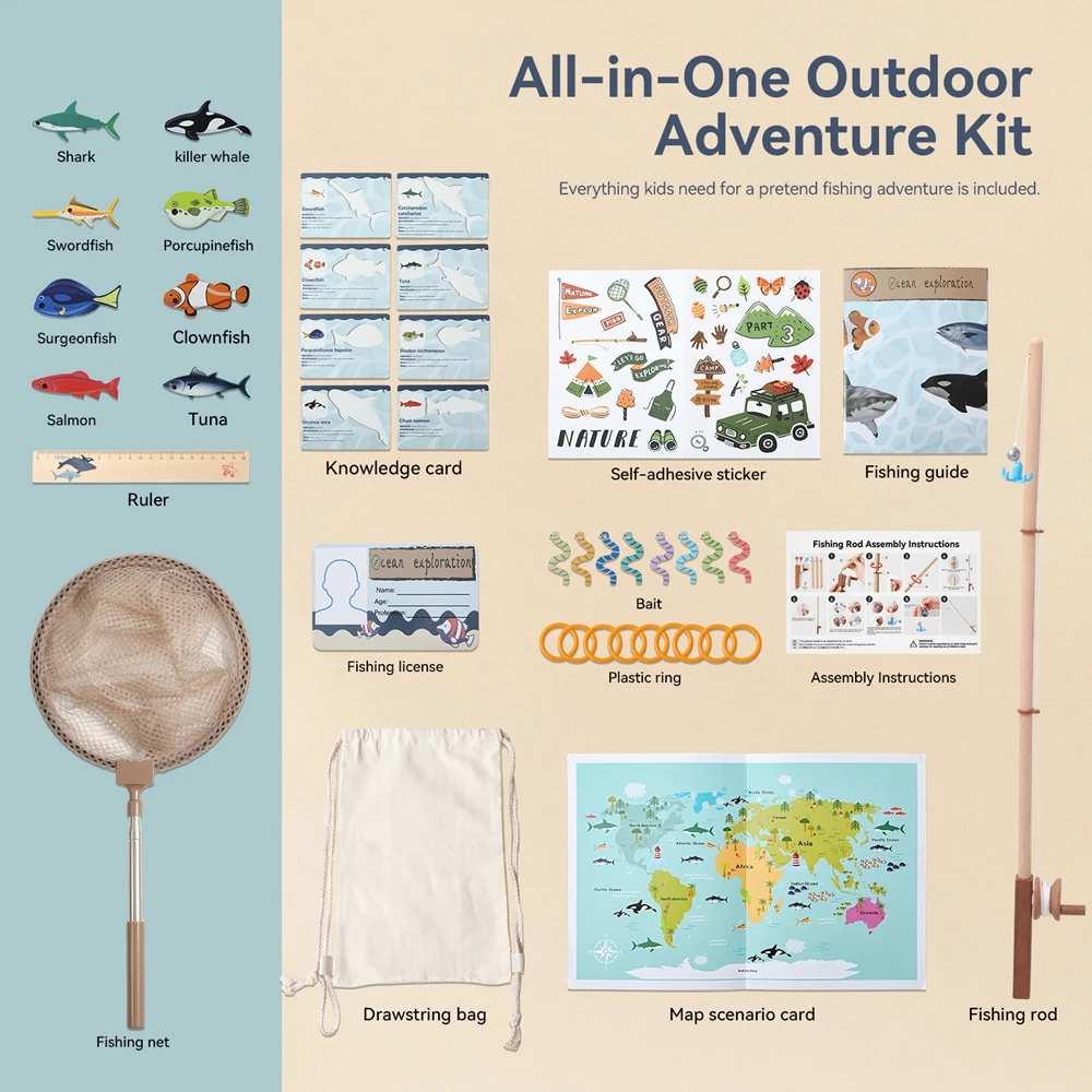 Baby Fishing Toy Set Simulation Fishing Scene Toy Simulated Shalbyi Mahi Fishing Rod Fish Cognitive Collection Cards Kid‘s Gift