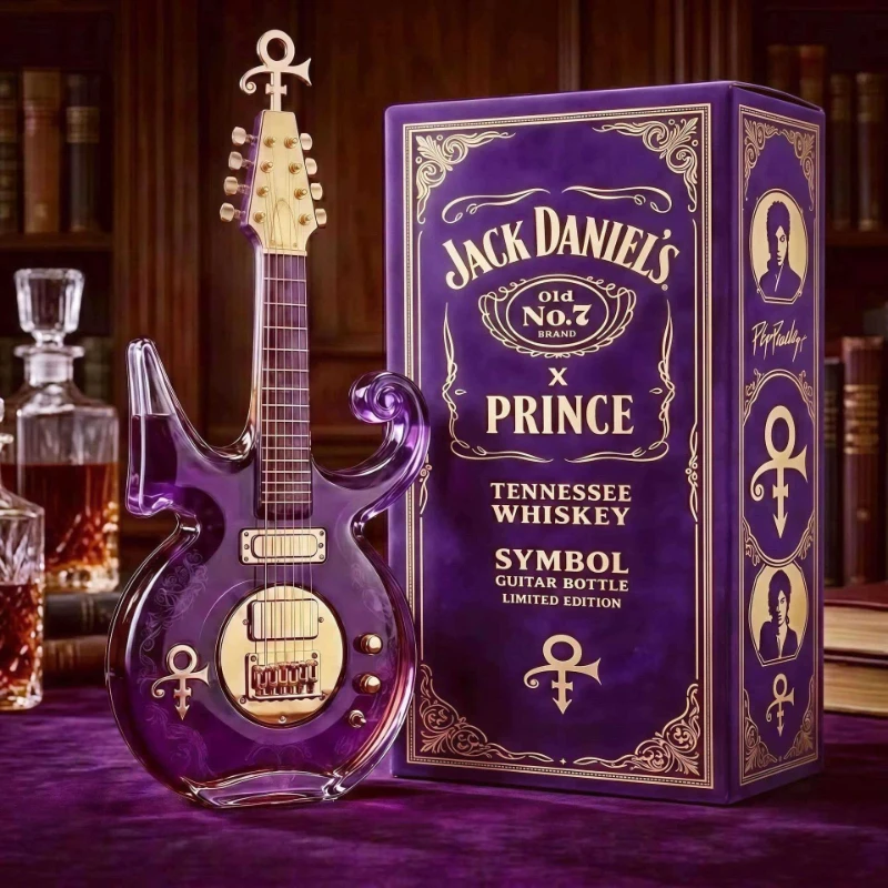Purple Electric Guitar Shaped Glass Decanter Rock‑Inspired Whiskey Liquor Bottle for Home Bar Wine Display Collectible Decor