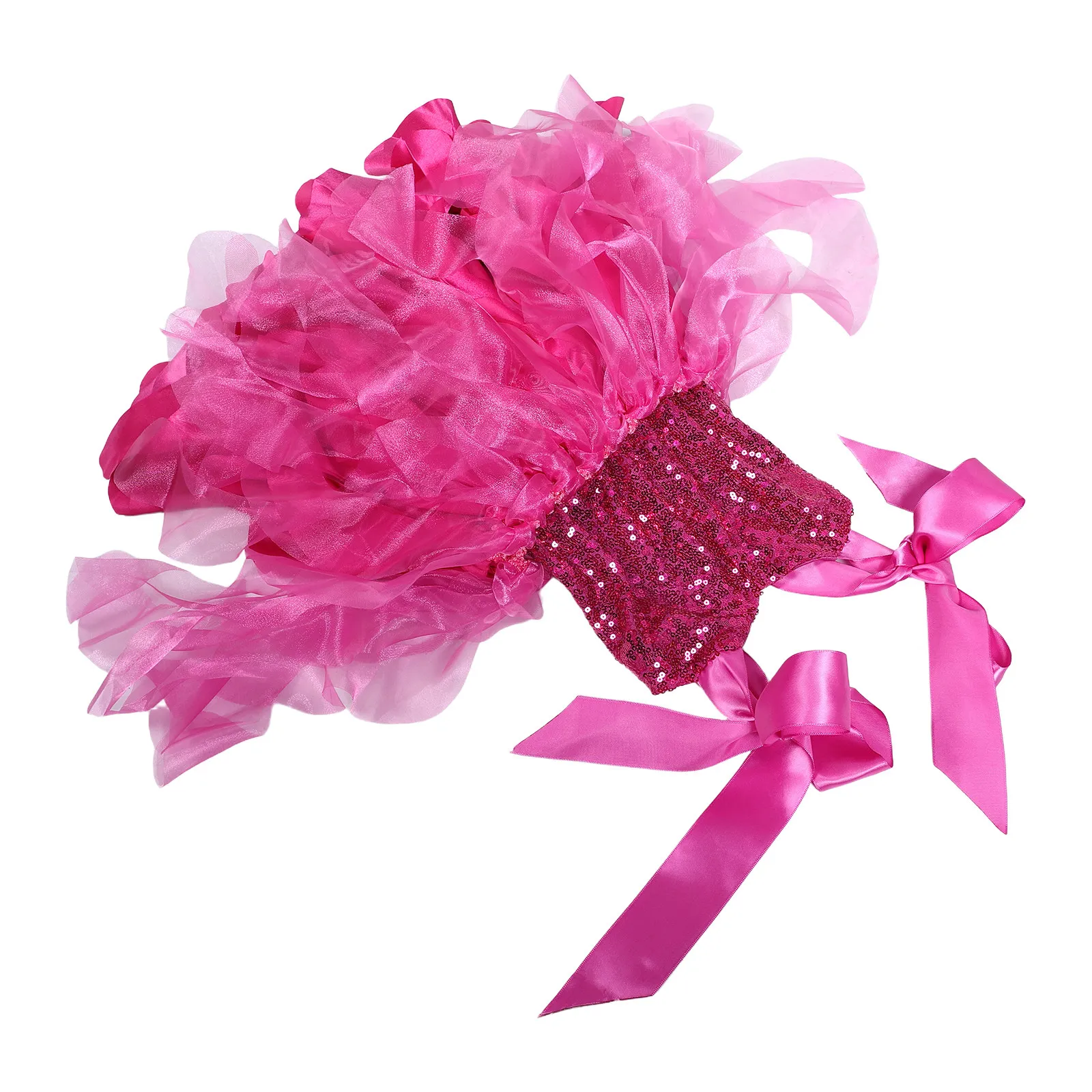 Princess Sequin Dress Girls Double-Layer Tiered Tulle Skirt Rose Red Party Tutu Glitter Kids Holiday Dance Costume Toddler