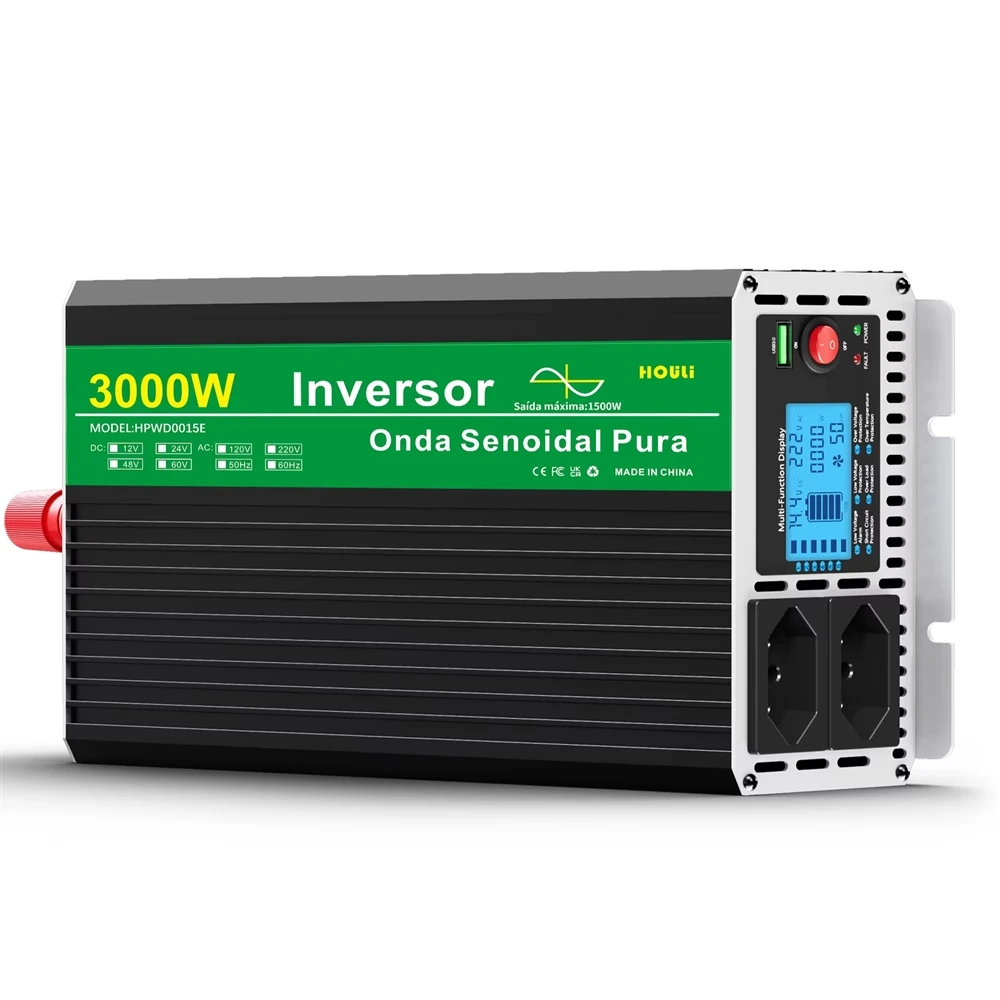 3000W Off-Grid Pure Sine Wave Inverter 12V/24V To 220V 1500W Single Phase For Car RV Home Use