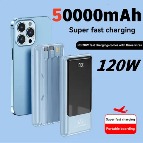 50000mah 보조베터리 120w 초고속 충전기 배터리 대용량 디지털 디스플레이 보조베터리 Iphone Samsung Huawei Xiaomi