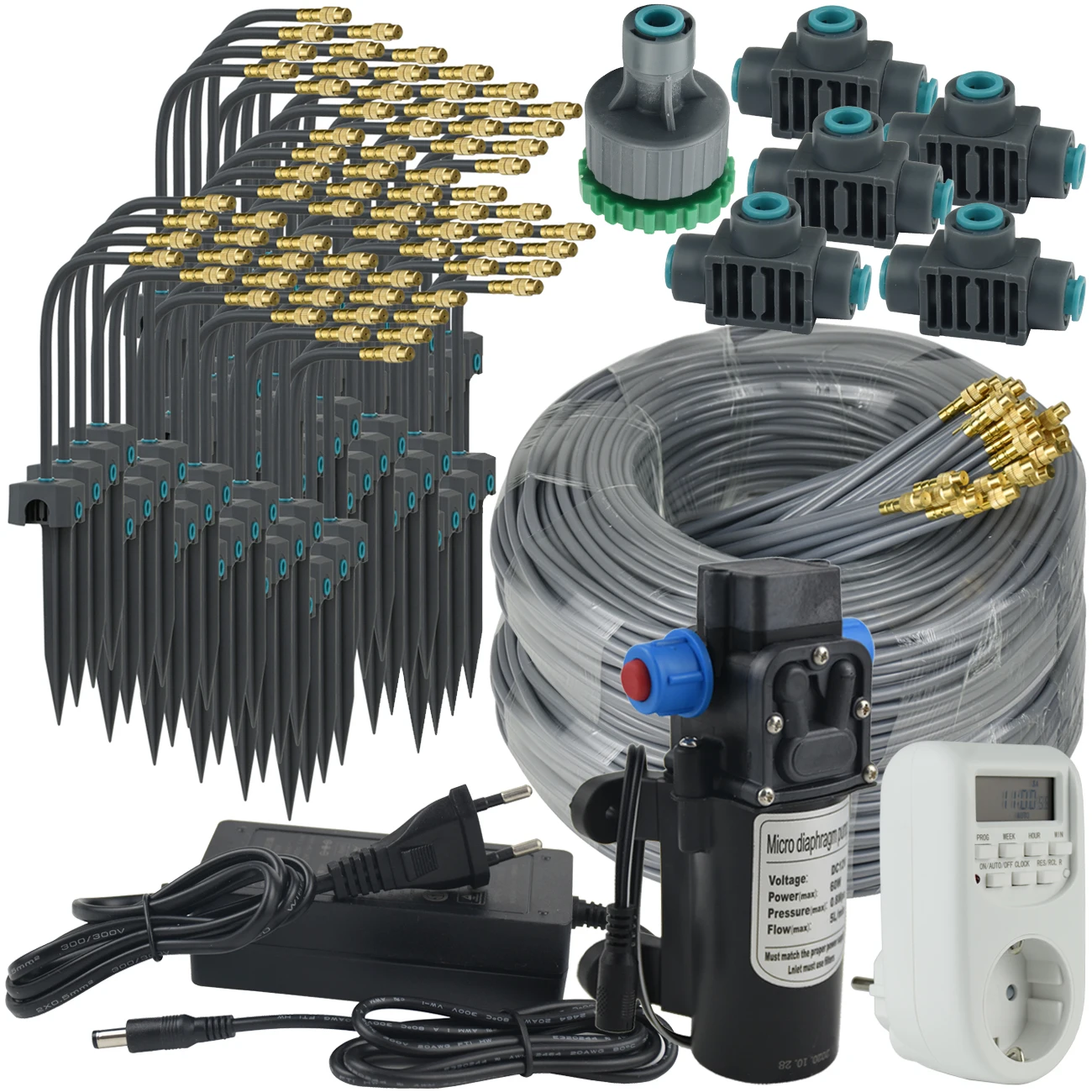30M-5M Garden Adjustable Brass Nozzle Misting Watering System 60W Self-Priming Pump Automatic Cooling Drip Irrigation Equipment